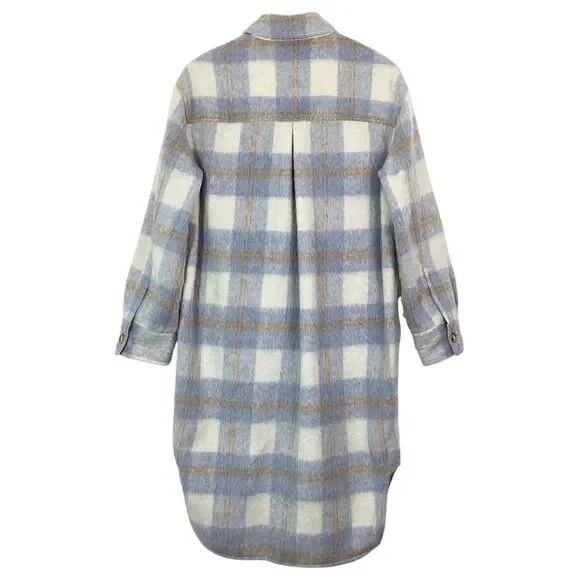 REFORMATION Size M Ainslie Plaid Jacket Coat Flannel Oversized Light Blue - Picture 6 of 10